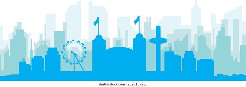 Pôster panorâmico azul da cidade com fundo azul nebuloso edifícios transparentes de BRIGHTON, REINO UNIDO