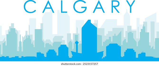 Cartaz panorâmico azul da cidade com fundo azul nebuloso transparente edifícios de CALGARY, CANADÁ