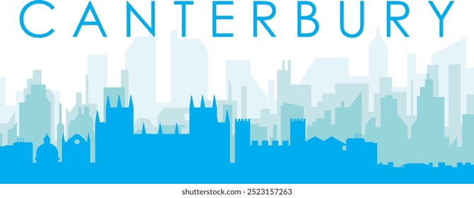 Cartel panorámico azul del horizonte de la ciudad con edificios azulados del fondo transparente brumoso de CANTERBURY, REINO UNIDO