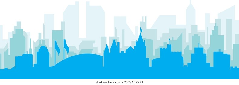 Cartaz panorâmico azul da cidade com fundo azul nebuloso transparente edifícios de CARDIFF, REINO UNIDO