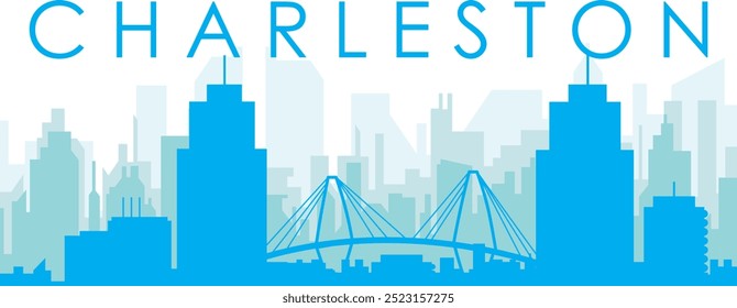 Cartaz panorâmico azul da cidade com fundo azul nebuloso transparente prédios de CHARLESTON, ESTADOS UNIDOS