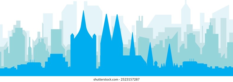 Pôster panorâmico azul da cidade com fundo azul nebuloso transparente edifícios de COLÔNIA, ALEMANHA