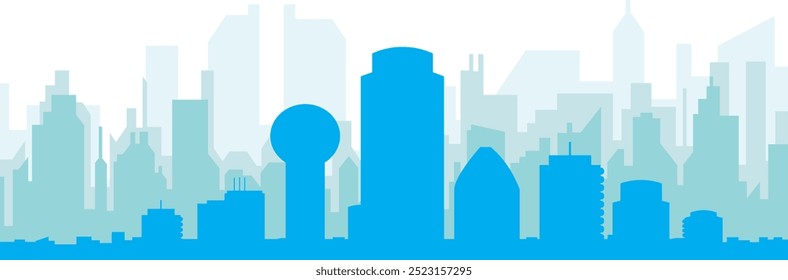 Cartaz panorâmico azul da cidade com fundo azul nebuloso transparente edifícios de DALLAS, ESTADOS UNIDOS