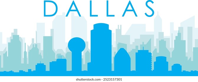 Cartaz panorâmico azul da cidade com fundo azul nebuloso transparente edifícios de DALLAS, ESTADOS UNIDOS