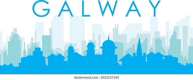 Cartaz panorâmico azul da cidade com fundo azul nebuloso transparente edifícios de GALWAY, IRLANDA