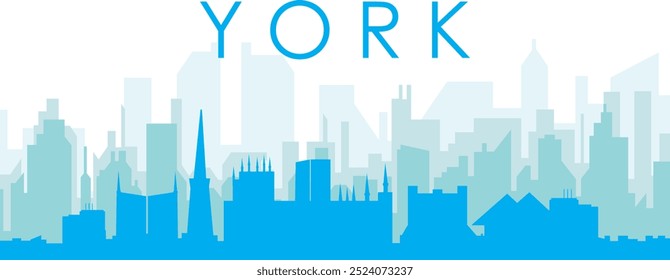 Pôster panorâmico azul da cidade com fundo azul nebuloso transparente edifícios de YORK, REINO UNIDO