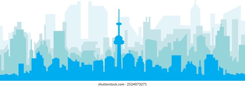 Cartaz panorâmico azul da cidade com fundo azul nebuloso transparente edifícios de TORONTO, CANADÁ