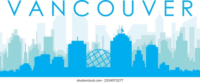 Blaues Panorama Stadt Skyline Poster mit bläulich nebligen transparenten Hintergrund Gebäude von VANCOUVER, KANADA