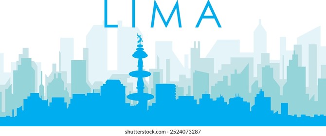 Blaues Panorama Stadt Skyline Poster mit bläulich nebligen transparenten Hintergrund Gebäude von LIMA, PERU