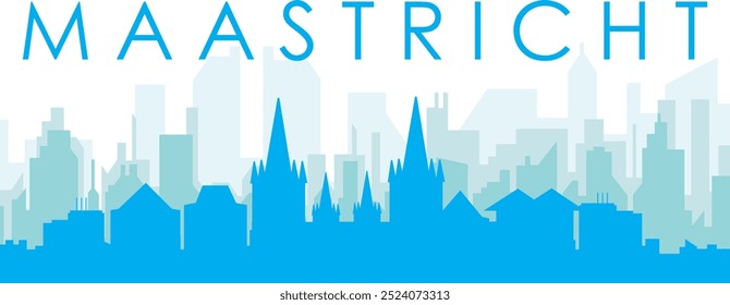 Pôster panorâmico azul da cidade com fundo azul nebuloso transparente edifícios de MAASTRICHT, HOLANDA