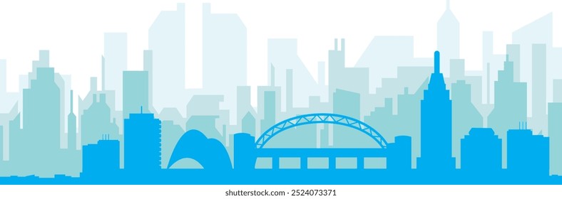 Cartaz panorâmico azul da cidade com fundo azul nebuloso transparente edifícios de NEWCASTLE, ESTADOS UNIDOS