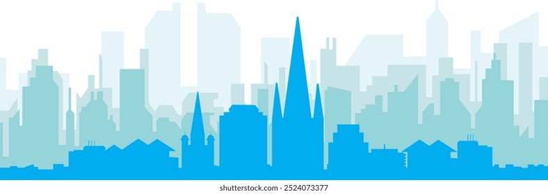 Pôster panorâmico azul da cidade com fundo azul nebuloso transparente edifícios de NORWICH, REINO UNIDO