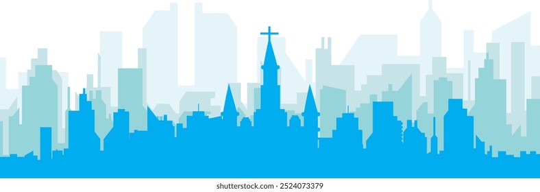 Blue panoramic city skyline poster with bluish misty transparent background buildings of NEW ORLEANS, UNITED STATES