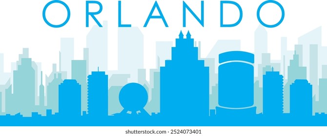 Cartel panorámico azul del horizonte de la ciudad con edificios azulados del fondo transparente brumoso de ORLANDO, ESTADOS UNIDOS