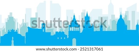 Blue panoramic city skyline poster with bluish misty transparent background buildings of PALERMO, ITALY