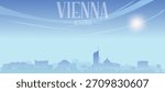 Blue panoramic poster of the city skyline with misty background buildings and clouds of VIENNA, AUSTRIA