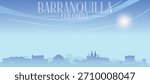 Blue panoramic poster of the city skyline with misty background buildings and clouds of BARRANQUILLA, COLOMBIA