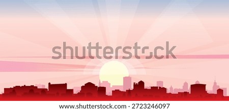 Blue panoramic poster of the city skyline with misty background buildings and clouds of PITTSBURGH, UNITED STATES