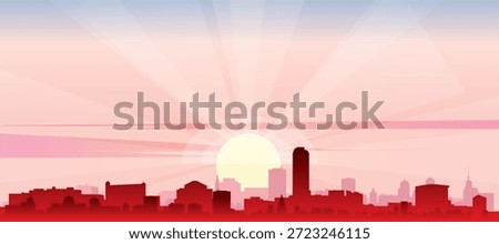 Blue panoramic poster of the city skyline with misty background buildings and clouds of DENVER, UNITED STATES