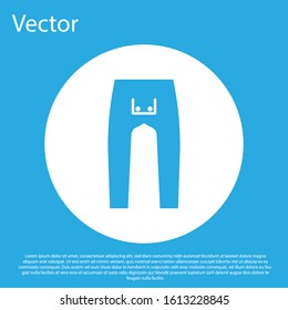 Blue Pants icon isolated on blue background. White circle button. Vector Illustration