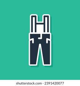 Blue Pants with suspenders icon isolated on green background.  Vector