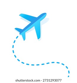 Blue Paper Flugzeug mit gepunktetem Flugweg, Reise- und Urlaubssymbol Vektorgrafik        