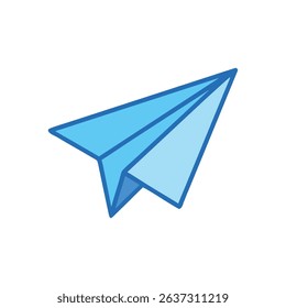 Blue paper airplane icon flying against White Background