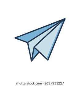 Blue paper airplane on White Background simple flat design
