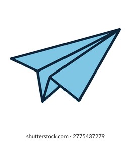 A blue paper airplane soaring through the air, symbolizing freedom and adventure