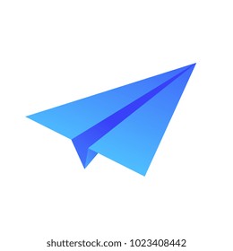Blue paper airplane vector cartoon illustration isolated on white background. Square layout.