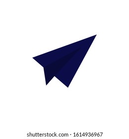 Blue paper airplane. Vector. Flat cartoon style. Isolated on white background