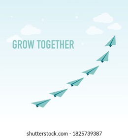 blue paper airplanes flying in the blue sky, Grow together, win together vector