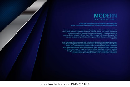Blue paper background. Realistic overlap layer dimension with silver list concept. Space for text and message design modern website and print.