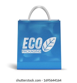 Blue paper bag mock up. Isolated on white