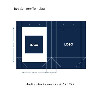 Blue paper bag template. Package vector illustration. Printable blueprint of scheme to cut geometric model.