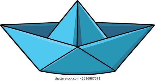 Blue paper boat cartoon icon in a simple origami style. Perfect for children’s themes, creativity, and water-based projects. Clean vector design ideal for education, print, and digital use.
