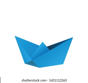 Blue paper boat, Folded paper boat vector