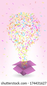 blue paper box and confetti falling out