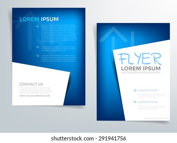 Blue paper Brochure template vector background flyer design with blue elements white origami paper concept idea and sample text for text and message brochure artwork design in A4 size