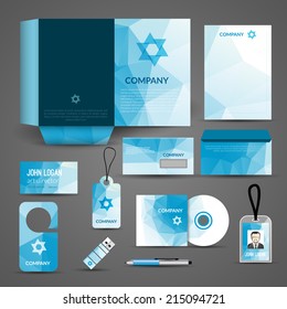 Blue paper business stationery layout template for corporate identity and branding set isolated vector illustration