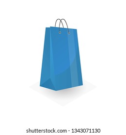 Blue paper or cardboard shopping or gifts bag isolated on white background