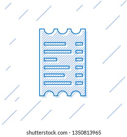 Blue Paper check and financial check line icon isolated on white background. Paper print check, shop receipt or bill. Vector Illustration