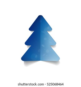 blue paper Christmas tree on the white background