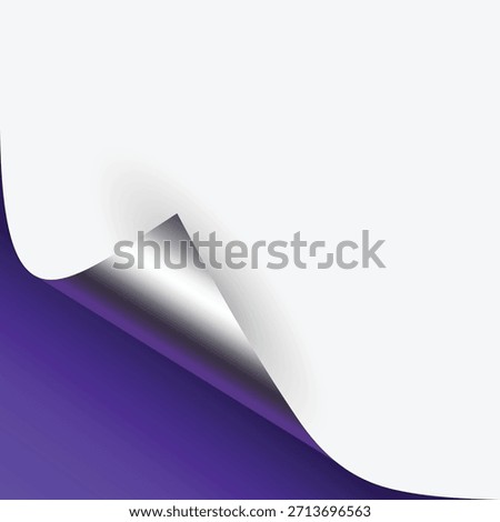 Blue paper corner peel effect with silver metallic reverse side on white