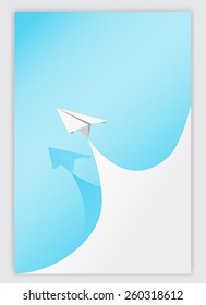 blue paper curl corner white and airplane background.vector illustrator design template.
