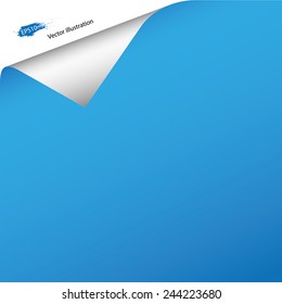 Blue paper and curled corner. Vector background.