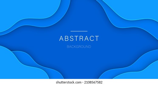Blue Paper Cut Background. Origami Art. Wavy Modern Design. Papercut Pattern in Curve Abstract Geometry Shape. Blue Water Template, Wallpaper, Layout for Web. Vector Illustration.