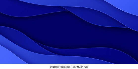 Blue paper cut background. World Ocean day header template, waves vector illustration. Papercut art banner underwater sealife. Sea marine life abstract concept. Place for text