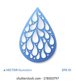 Blue paper drop on white background. Vector illustration.