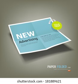 Blue Paper Folded, four fold advertising for business design background, vector illustration